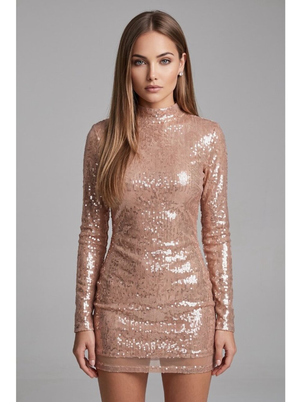 Lulus Gold Sequin Mini Dress Womens Size S Turtleneck NYE Cocktail Disco Glamour